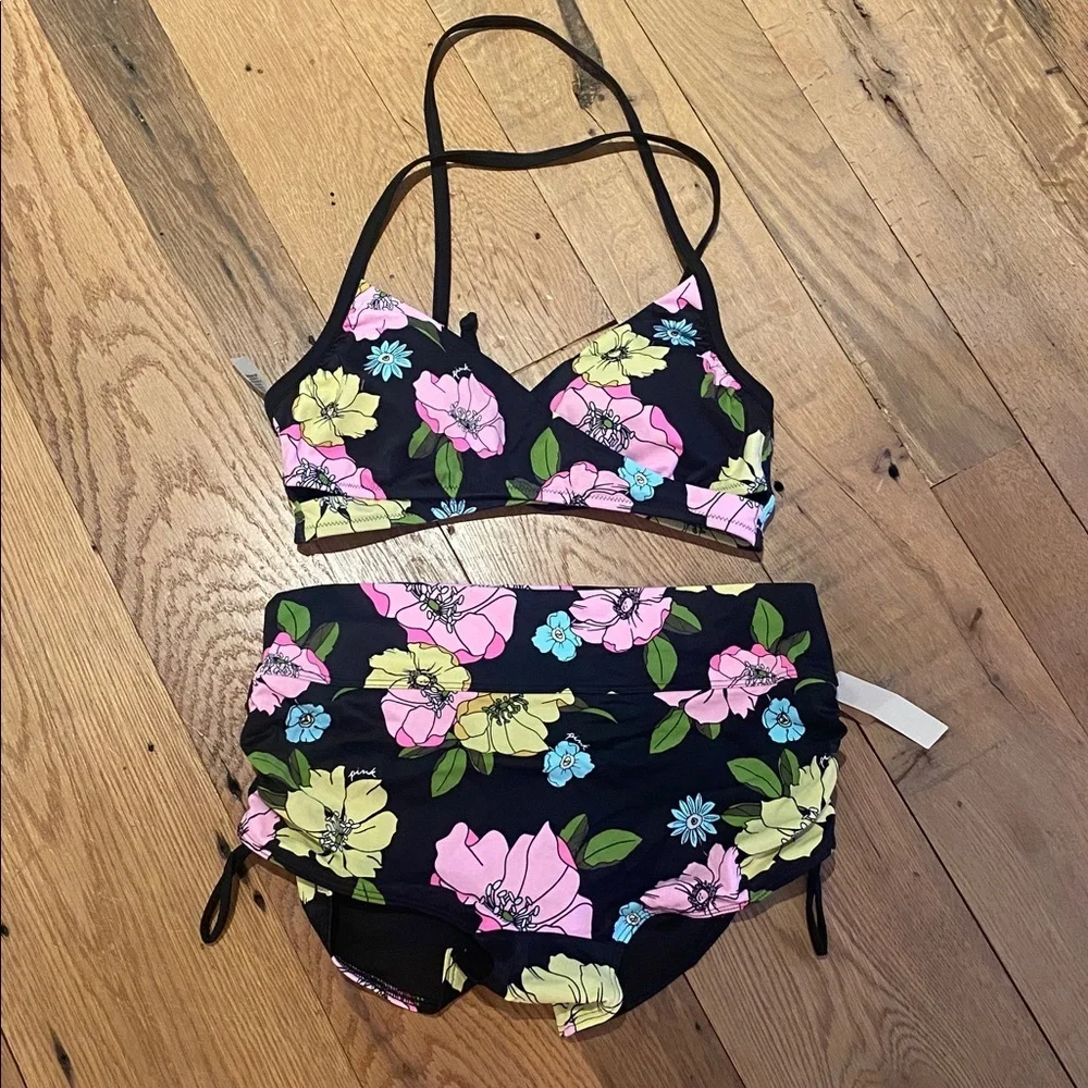 2pcs Swim Bikini Set Victoria's Secret Floral Retro Ultimate Gym Pinup PINK XL/L